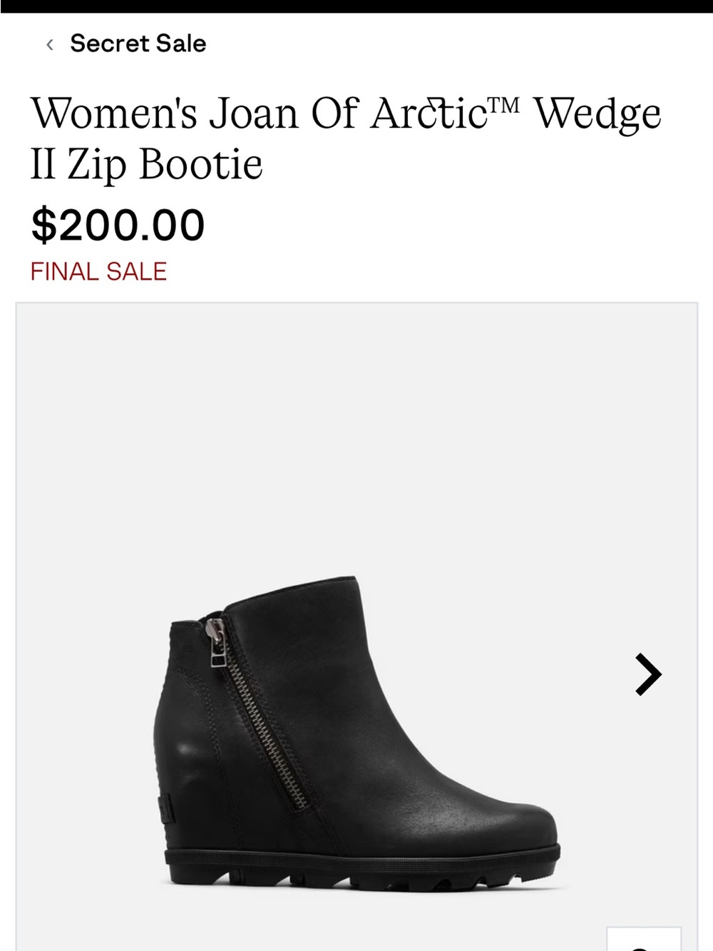 Sorel Black Wedge Zip Bootie